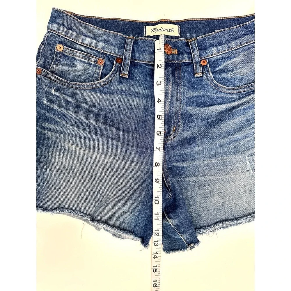 Madewell High Rise Denim Shorts Women's 26 Blue Raw Fray Hem‎ Stretch